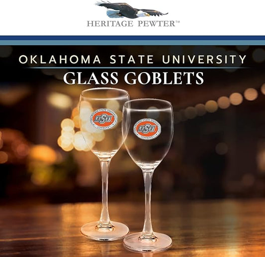 Heritage Pewter Oklahoma State Cowboys Glass Goblets – Set of 2 | 12 OZ Goblet Wine Glasses | Expertly Crafted Pewter Glass