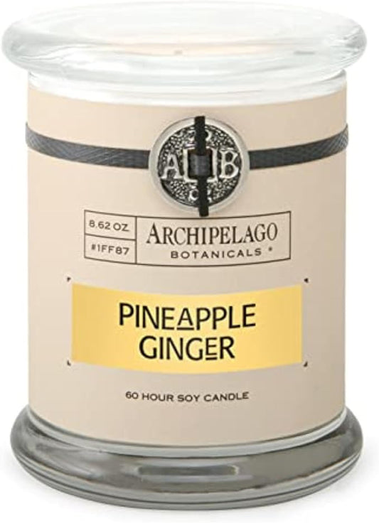 Archipelago Botanicals Scented Candle Hand-Poured Premium Wax, Burns Approx. 60 Hours, Pineapple Ginger, Soy Candle in Glass Jar, 4.5 Inch, 8.6 oz