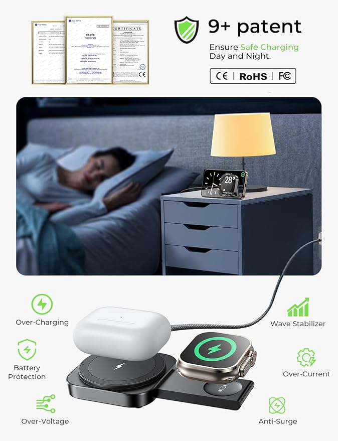 LISEN for MagSafe Charger Stand for iPhone Magnetic Apple Watch Airpods Charging, Airplane Gadgets Magsafe Kickstand for iPhone Wireless Charger Gifts for Women Men Travel Essentials