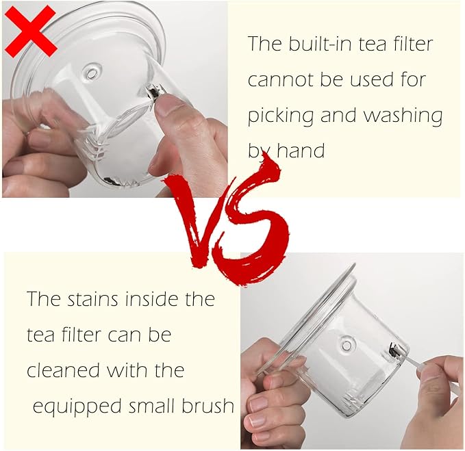 WHJY Glass Teapot With Infuser for Loose Tea, Small Magic Kettle for Stove Top, Clear Japanese Kyusu With Wooden Handle - 17 oz