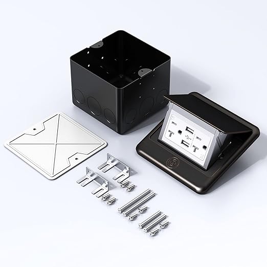 KYHSHJ 4.8A USB Chargers Pop Up Floor Waterproof Electrical Outlet Receptacle Stainless Steel Box,(Oil Rubbed Bronze)