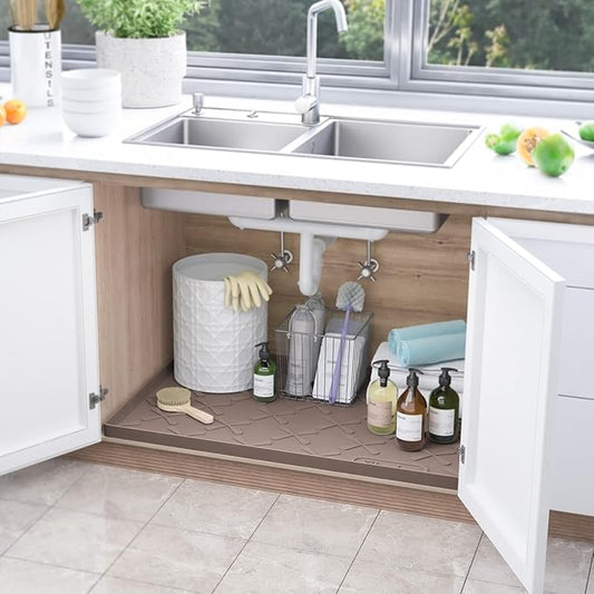 SIKADEER 22" x 22" Under Sink Mat Waterproof, Silicone Mat Kitchen Drawer Shelf and Cabinet Liner, Sink Protector for Kitchen Organizers and Storage, Boot Tray Pet Food Mats