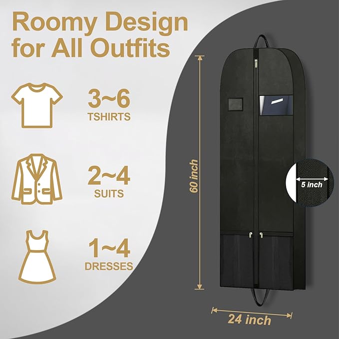 Large Heavy Duty Garment Bag for Clothing Storage, Heavy Duty Garment Bags for Travel and Hanging Clothes, Zippered Breathable Garment Bags for Long Dresses, Hanging Garment Bags for Closet Storage