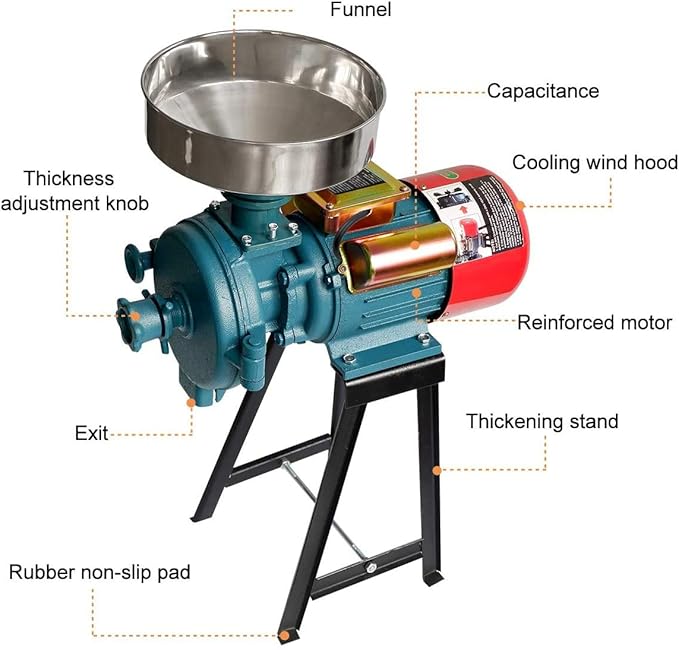 Electric Grain Grinder Mill, 3000W 110V Corn Grinder Mill Electric, Dry Cereals Rice Coffee Wheat Corn Mills with Funnel, Grain grinder mill powder machine