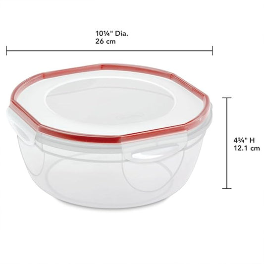 Sterilite Ultra-Seal 4.7 Qt Bowl, Large Airtight Food Storage Container, Latching Lid, Microwave and Dishwasher Safe, Clear With Red Gasket, 16-Pack
