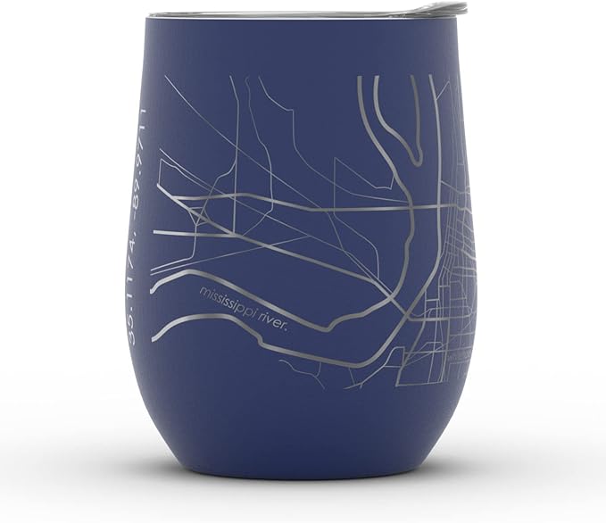 Well Told Engraved Memphis Tennessee Map Insulated Wine Tumbler, Etched Stainless Steel Cup (12 oz, Midnight Blue) City Map Insulated Tumbler, Custom Insulated Tumbler, Outdoor Drinkware