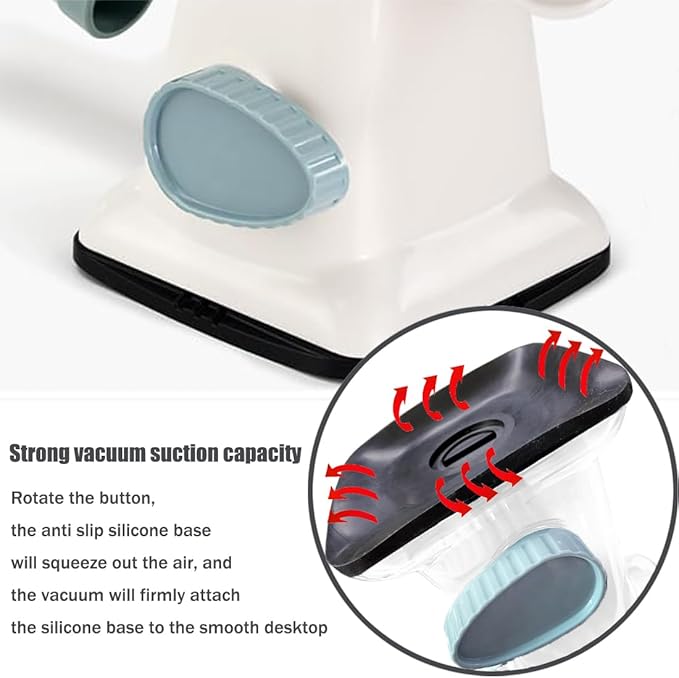 Rotary Cheese Grater Shredder with Handle Handheld Round Mandoline Vegetable Slicer Carrot Shredder Nut Grinder with 3 Replaceable Stainless Steel Drum Blades and Upgrade Strong Suction, White/Cyan