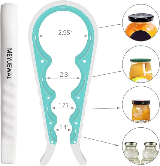 Jar Opener for Weak Hands - 5 in 1 Multi Function Can Opener Bottle Opener Kit with Silicone Handle Easy to Use for Children, Elderly and Arthritis Sufferers (White Green）