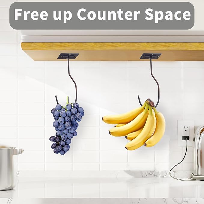 Self-Adhesive Bronze Banana Hooks, Foldable Magnetic Hanger Under Cabinet, Sturdy Metal Holder for Kitchen, Space-Saving Design to Keep Bananas Fresh, 3 Pieces