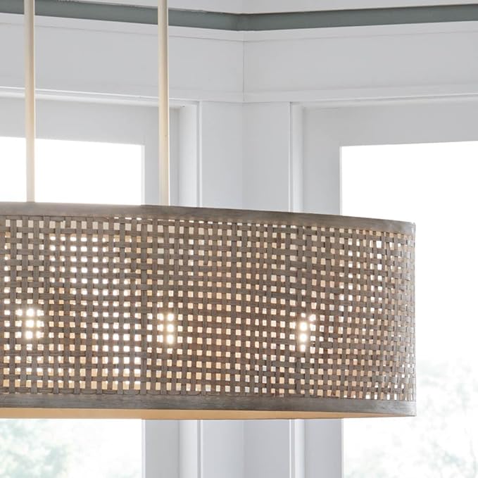 KICHLER Sayulita 4-Light Linear Chandelier in a Classic White Finish with a White Washed Wicker Shade, 82402