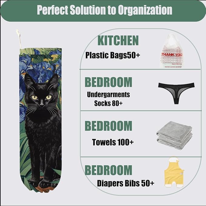 2 Pcs Cat Gifts Plastic Bag Holder, Wall Mount Grocery Bag Holder for Plastic Bags, Flower Reusable Grocery Bags Storage Dispenser for Home Kitchen Pantry Decor, Funny Cats Gifts for Women Cat Lovers
