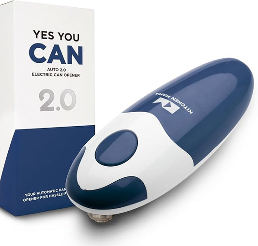 Kitchen Mama Auto 2.0 Electric Can Opener: Blade Opens Almost Any Can Pop or Soda Can - Automatic, Hands Free, Safe, Smooth Edge, Lid Remover, Battery Operated, Cordless, YES YOU CAN (Navy Blue)