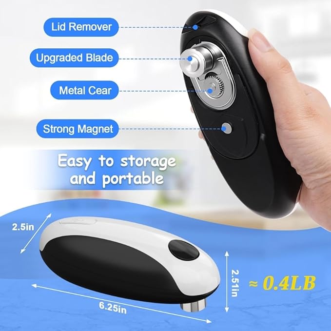 Rechargeable Electric Can Opener, Automatic Can Opener, Fast Speed & Smooth Side, Handheld Tin Jar Kitchen Tool Enduring Tin Jar Opener Kitchen Tool for Weak Hands, Seniors