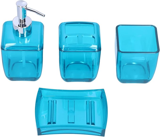 Bathroom Accessory Set, 4PCS Blue Bathroom Accessories Set Include Soap Dispenser, Toothbrush Holder, Soap Dish, Mousewash Cup for Decor