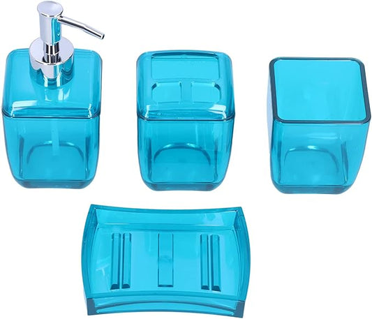 Bathroom Accessory Set, 4PCS Blue Bathroom Accessories Set Include Soap Dispenser, Toothbrush Holder, Soap Dish, Mousewash Cup for Decor