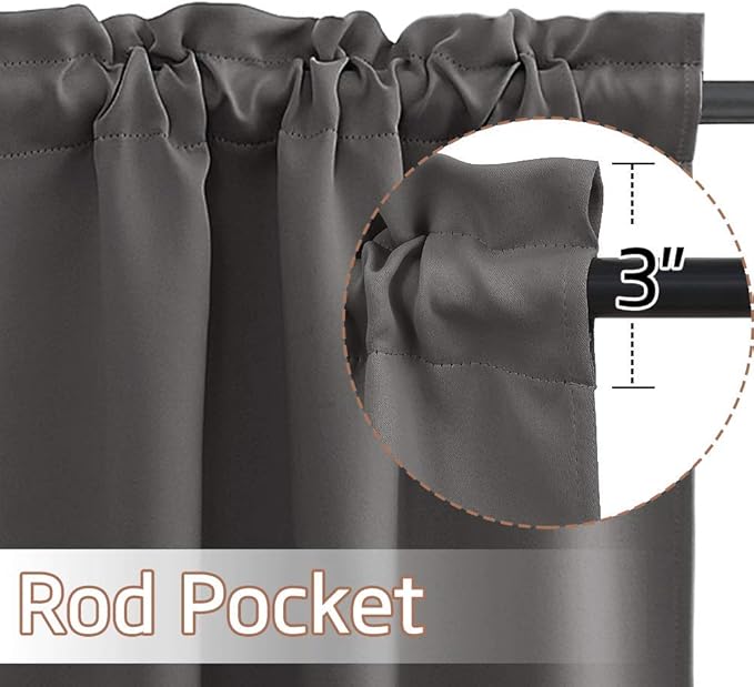 NICETOWN Curtain Valances for Windows Modern Adjustable Rod Pocket Valances Window Treatments Short Curtains for Kitchen Windows Bathroom Bedroom, 52 x 18 inches + 1.6 inches Header, Grey, 2 Panels