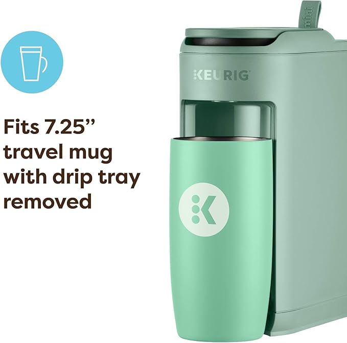 Keurig K-Mini Mate Single Serve Coffee Maker – Ultra-Compact 4” Width, Travel Mug Friendly, Ideal Holiday Gift for Small Spaces, Glamping Green