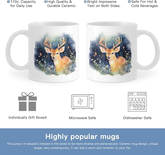 Coffee Mugs Deer Pattern Ceramic Latte Mug with Handle 11 OZ for Men Women for Latte Cappuccino Cocoa Milk Dishwasher & Microwave Safe