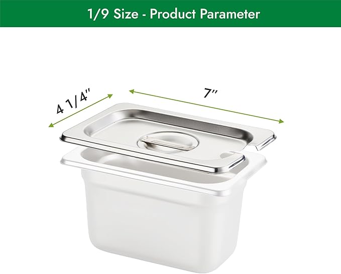 HECMAC 6-Pack 1/9 Size Slotted Hotel Pan Cover, Stainless Steel Solid Steam Table Catering Food Pan Lid with Handle