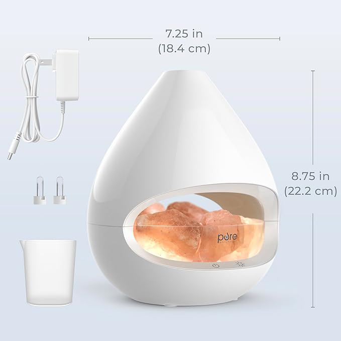 Pure Enrichment PureGlow Crystal - 2-in-1 Himalayan Salt Lamp & Ultrasonic Essential Oil Diffuser, Original Salt Therapy Lamp, 100% Pure Himalayan Salt, Ambient Glow, 160 mL 16-Hour Tank (White)