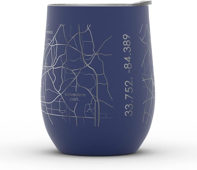 Well Told Engraved Atlanta Georgia Map Insulated Wine Tumbler, Etched Stainless Steel Cup (12 oz, Midnight Blue) City Map Insulated Tumbler, Custom Insulated Tumbler, Outdoor Drinkware