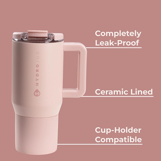 HydroJug Coffee Traveler 20 oz - Leak-Resistant, Ceramic-Lined Insulated Travel Coffee Mug for Hot or Cold Drinks with Flip Lid & Handle, Dishwasher Safe Coffee Tumbler, Dusty Rose