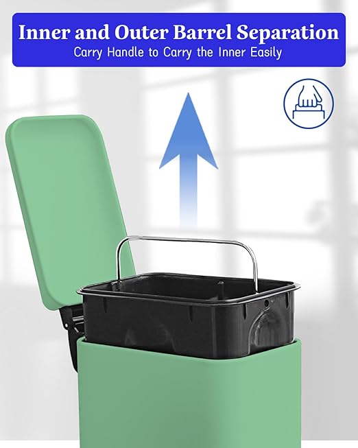 Green Trash Can, 1.3 Gallon Bathroom Trash Can with Lid, Stainless Steel Pedal Trash Bin Removal Inner Bucket, Small Grabage Can for Bathroom,Bedroom,Home Office