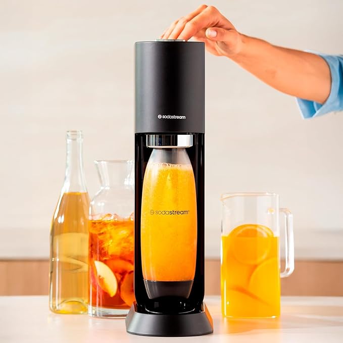 SodaStream MIX™, Sparkling Drink maker & Soda Maker Kit, Carbonates Any Drink, With Dishwasher Safe Carbonating Bottles and 1 CO2 Cylinder/Carbonator, Makes Up To 60L* Drinks, Black