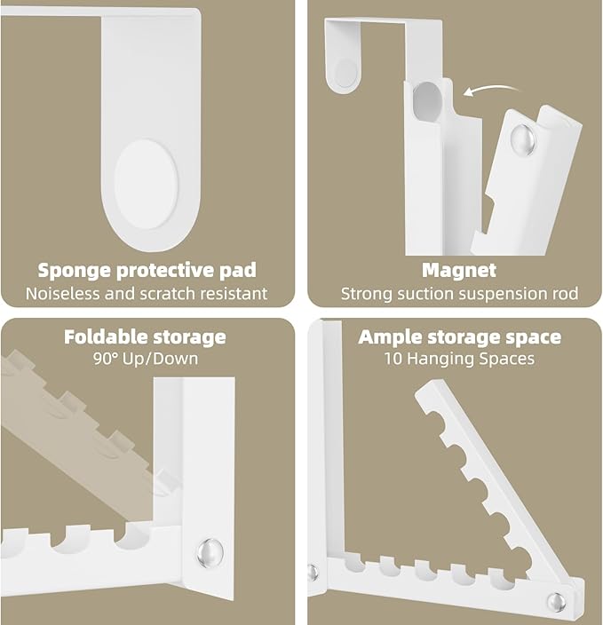 Over The Door Hooks, Small Space Double Folding Portable Over The Door Drying Rack for Laundry, Bathroom, Bedroom, Travel Storage and Drying (2Pack,White)