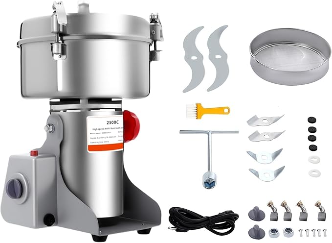 2500g Electric Grain Grinder Mill, 4500W Dry Cereals Pulverizer Commercial Superfine Grinding Machine High Speed Multi-Function Grain Grinder 50-300 Mesh Timing 1-5 Minutes (2500g/4500W)