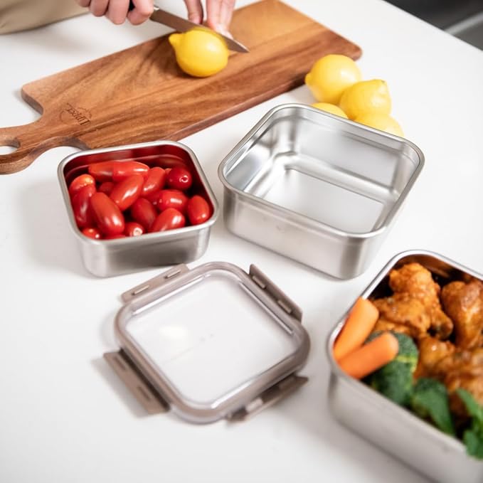 Locknlock Stainless Steel Food Storage Container with Lid, Metal Lunch Box, Airtight, Leak-Proof, Microwave, Freezer and Dishwasher Safe, 700ml