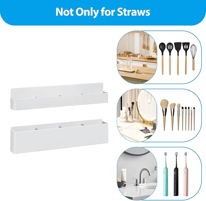 Straw Holder, Large Magnetic Straw Holder Tumbler Straws Organizer Storage Carbon Steel Material, Space-Saving Accessories Organizer Storage Dispenser, for Kitchen Counter Cupboard(White) (Detachable)