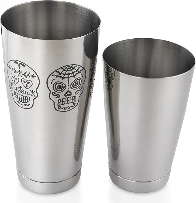Barfly Skull Cocktail Shaker Tin Set (18 oz and 28 oz),Stainless Steel, Skull,M37009SKU