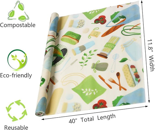 Organic Beeswax Wraps for Food-12 x 40" Reusable Beeswax Wraps Roll for Food Preservation & Storage Eco-Friendly Food Wraps Sustainable Food Storage Wraps for Cheese, Sandwich, Bread