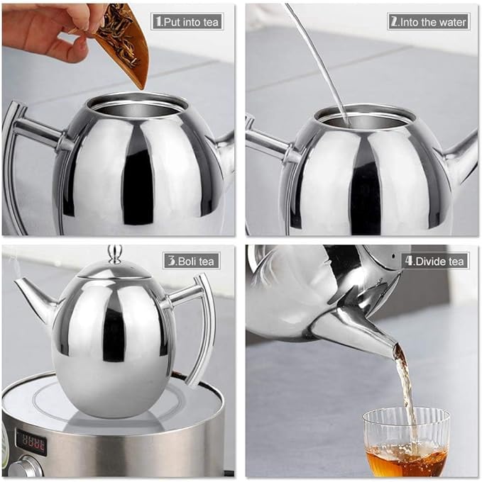 Tea Pots with Infusers for Loose Tea Stainless Steel Teapot Tea Kettle Coffee Pot with Tea Filter and Lid Tea Kettle Stovetop Teapot with Strainer (700ml)