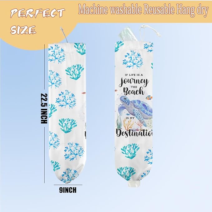 Sea Turtle Plastic Bag Holder, Wall Mount Grocery Bag Holder, Plastic Storage bag, Ocean Theme Storage Organizer Reusable Grocery Bags Kitchen Dispenser, Turtle Gifts for Women Mom Grandma
