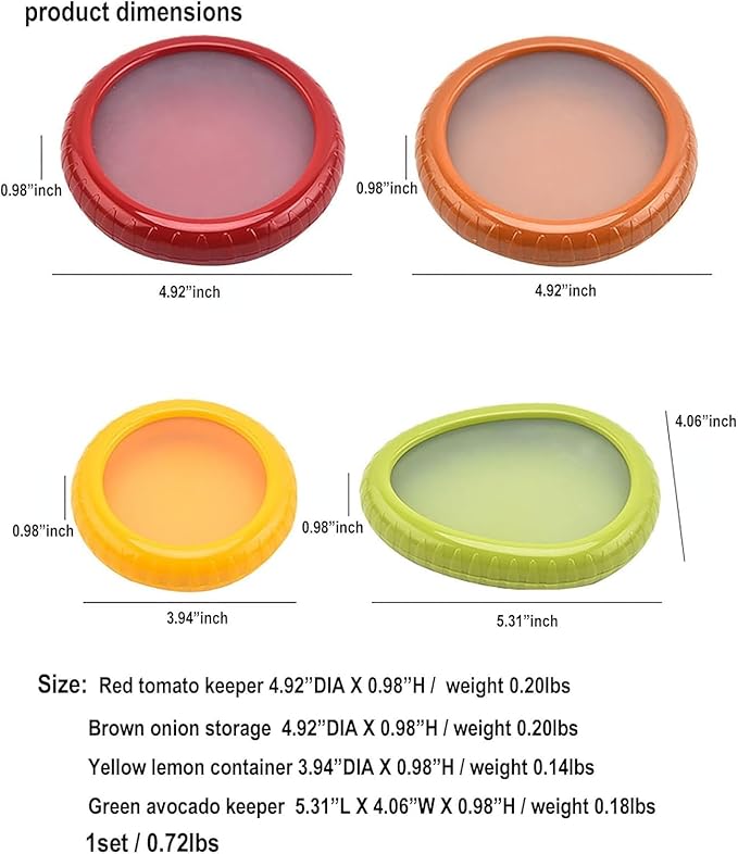 4PC Silicone film preservation box Fruit and Vegetable Storage Containers Set for Fridge, Onion Storage Container, Avocado keeper,Tomato Saver,and Lemon holder reusable silicone food savers