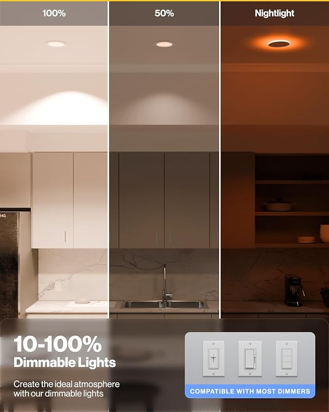 Sunco 6 Pack 6 Inch LED Recessed Light with Night Light, Slim Ceiling Lighting, 1500 Lumens, 15W (110W Equivalent), Selectable CCT 2700K/3000K/4000K/5000K/6000K, Dimmable, Canless with Junction Box.