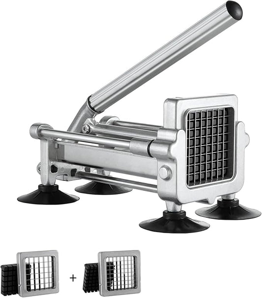 VEVOR French Fry Cutter, Potato Slicer with 1/2-Inch and 3/8-Inch Stainless Steel Blades, Manual Potato Cutter Chopper with Suction Cups, Great for Potato, French Fries, Cucumber, Vegetables, Carrot