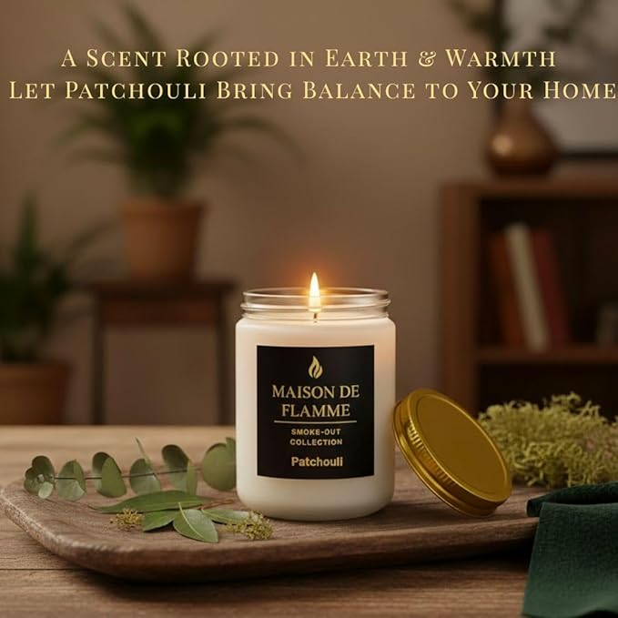 Patchouli Odor-Eliminating Scented Candle, 200g/7oz White Jar – Long-Lasting Soy Wax Blend Candle for Smoke, Kitchen & Home Odors