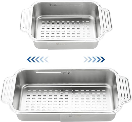 pollock 4 In 1 Collapsible Sink Colander for Kitchen Food Grade 304 Stainless Steel Over the Strainer Extend Drain Basket Washing Vegetable Fruits,Dishes