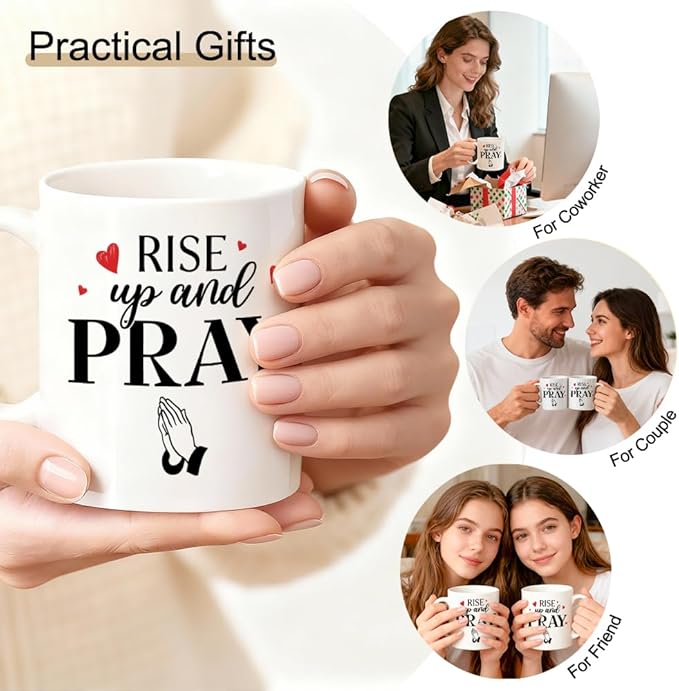 Rise Up And Pray Encouragement Coffee Mug, Ceramic Mug For Religious Enthusiast, Funny Prayerful Drinking Cup For Christian, Religious Thank You Gifts For Family Friend Boss Coworker