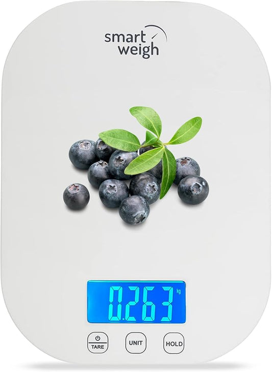Smart Weigh White Digital Kitchen Scale for Cooking, Weight Loss, Calorie Tracking, Baking, Food Portion Control, and Meal Prep - Accurate Measurements in Grams and Ounces
