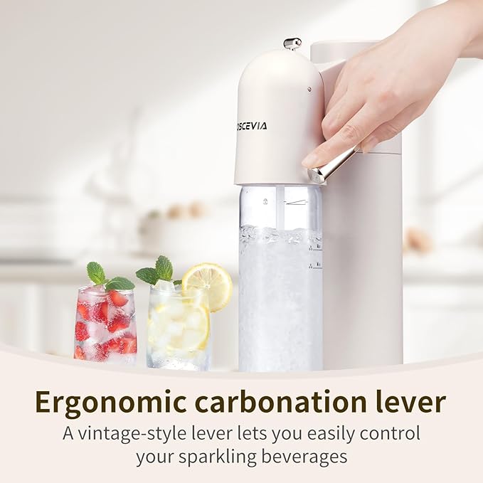 Sparkling Water Machine, Seltzer & Carbonator for Drinks, Soda Steaming Dispenser, Carbonator Machine with BPA Free Bottles(1L+0.5L), Compatible with Screw-in 60L CO2 Cylinder(NOT Included), White