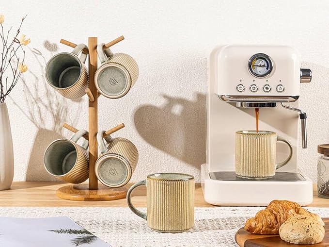 GBHOME 12oz Stoneware Coffee Mugs, Ceramic Coffee Cups with Handle for Man,Woman,Dad,Mom, Modern Coffee Mugs Set of 6 for Latte/Cappuccino/Cocoa/Tea/Cocoa/Milk. Dishwasher&Microwave Safe, Desert Sage