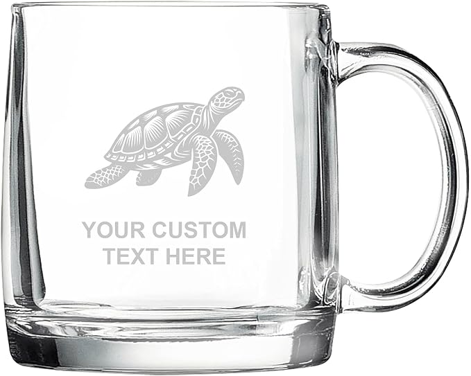 Turtle, Personalized 12.5 oz Polar Camel Glass Coffee Desk Mug – Custom Laser Engraved Clear Cup for Tea, Espresso, Latte, Whiskey - Microwave Safe/Made in USA