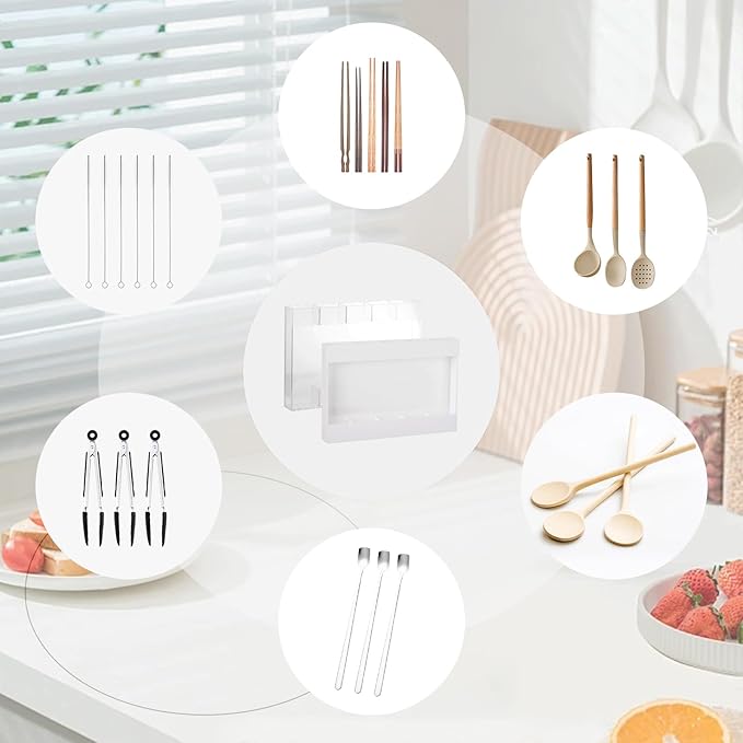 2 Pcs Straw Holder for Cabinet Door, 9.5 Inch Acrylic Straw Organizer with 8 Pcs Adhesive Stickers and 20 Pcs Labels, Reusable Kitchen Utensil Storage