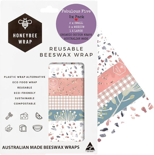 Reusable Beeswax Wraps for Food | 5 Pack | Eco Friendly, Organic, Biodegradable, Plastic Free, Bee's Wrap Bowl Covers and Food Storage | Cling Wrap Alternative