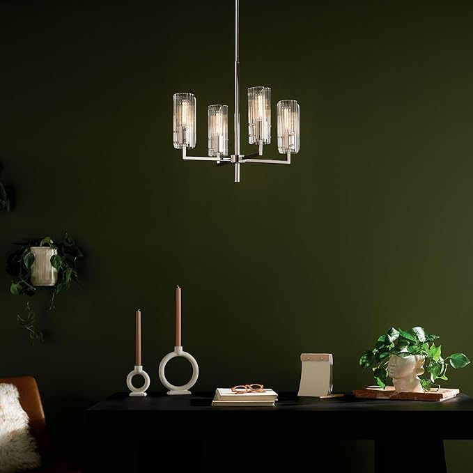 KICHLER Velestino 20.5" 4 Light Chandelier in Polished Nickel, for Small Foyer, Dining Room, Living Room, Bedroom, (19.25" x 20.5") 52678PN