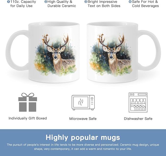 Coffee Mugs Deer Pattern Ceramic Latte Mug with Handle 11 OZ for Men Women for Latte Cappuccino Cocoa Milk Dishwasher & Microwave Safe